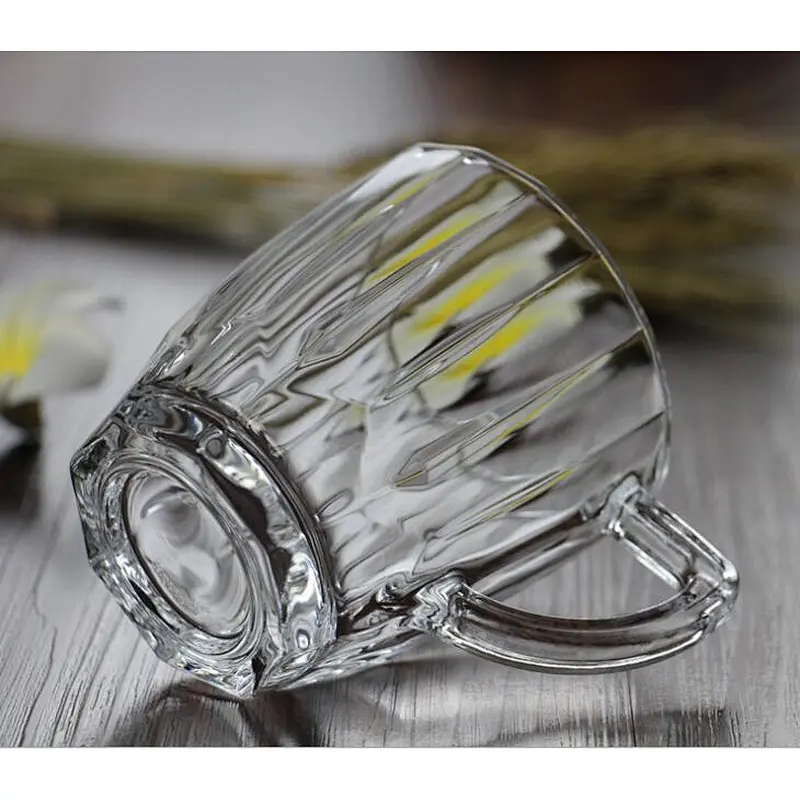 8oz Clear  Vertical Stripes Glass Coffee Mug Milk Mug with Handle