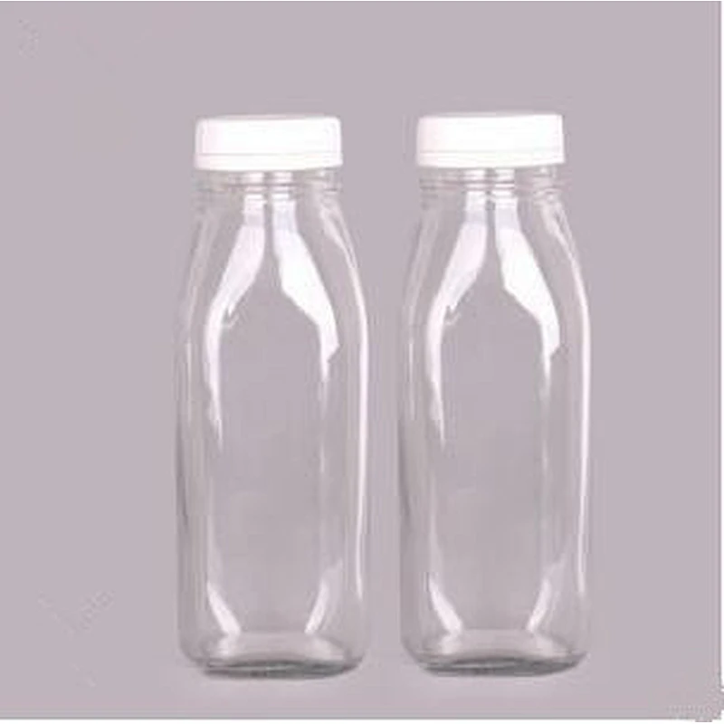 10oz/16oz/Transparent Square Leak-proof Milk Glass Bottle with Tamperproof Cap