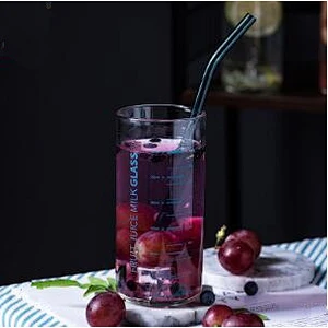300ml New Design High Borosilicate Hand Blown Heat Resistant Graduated Glass With Glass Straw