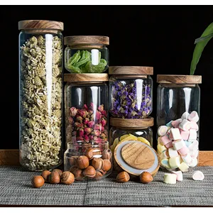 500 ml, 1000 ml sealed high borosilicate glass jar with acacia wood cover