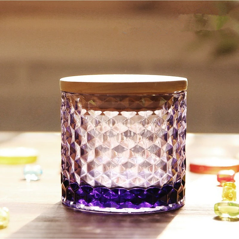 Wholesale Lead-free empty antique colored Embossment Glass storage  jars, Snack candy storage jars, tea canister