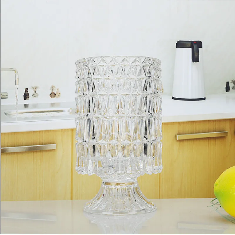 European style 10.7*18.5cm exquisite Glass Tableware tube Pen Container Glass Vase with base