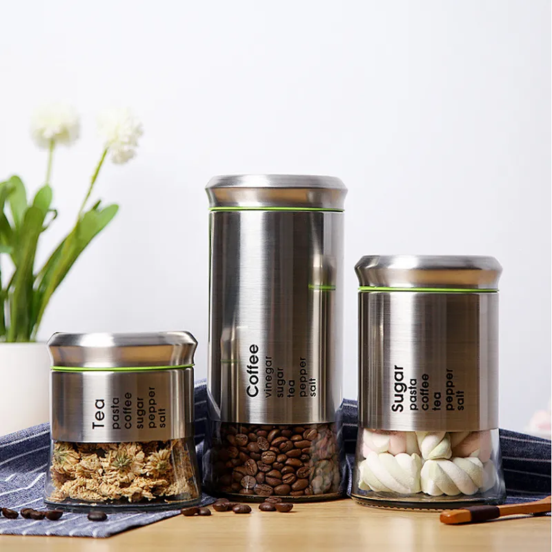 400ml 600ml 850ml stainless steel food container metal clip glass jars