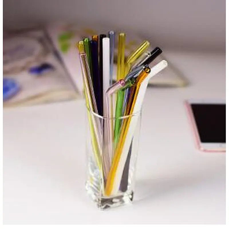 Reusable Straight and Bent Heat-resistant High Borosilicate Drinking Glass Straws With Customized Color and Logo