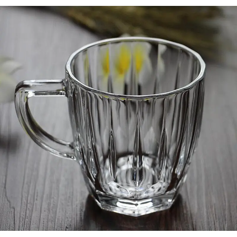 8oz Clear  Vertical Stripes Glass Coffee Mug Milk Mug with Handle