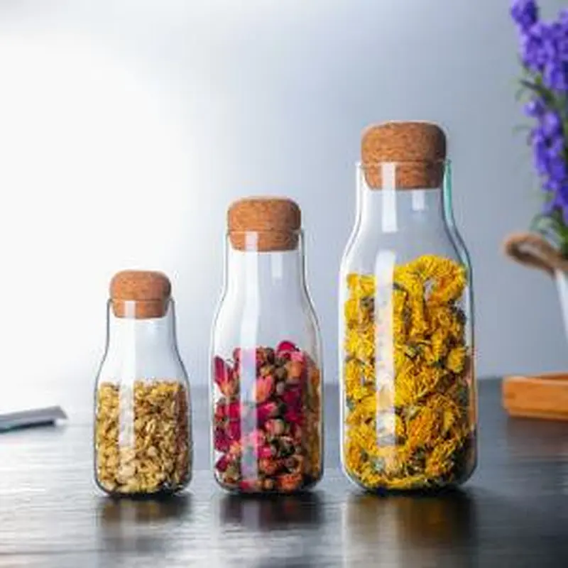 150ml/300ml/600ml High Borosilicate Glass Airtight Food Jar With Wooden Cork Wholesale