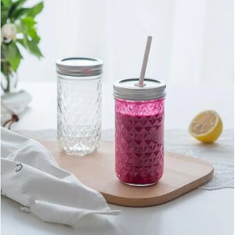 4oz/8oz/12oz/16oz/21oz Clear Diamond-shape Glass Beverage Mason Jar With Metal Closure
