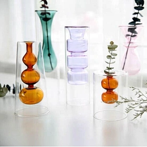 Northern-Europe style double-wall color glass vase water-planting