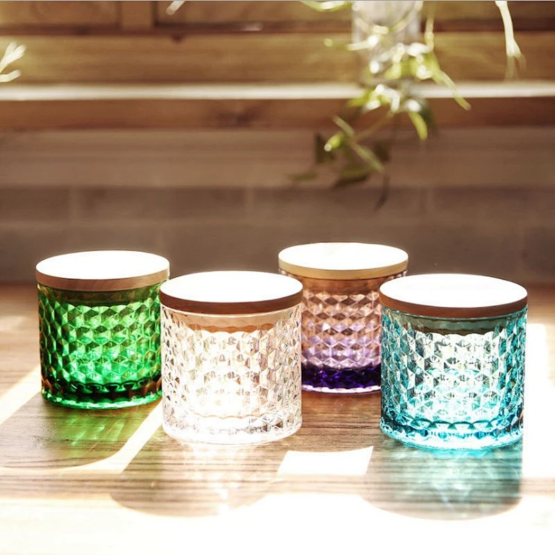 Wholesale Lead-free empty antique colored Embossment Glass storage  jars, Snack candy storage jars, tea canister