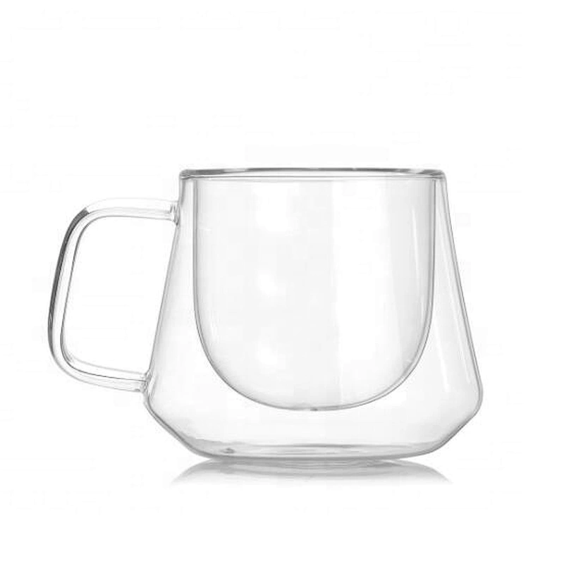 Top grade heat Resistant 200ml Borosilicate Double Wall Glass with handle logo customizable