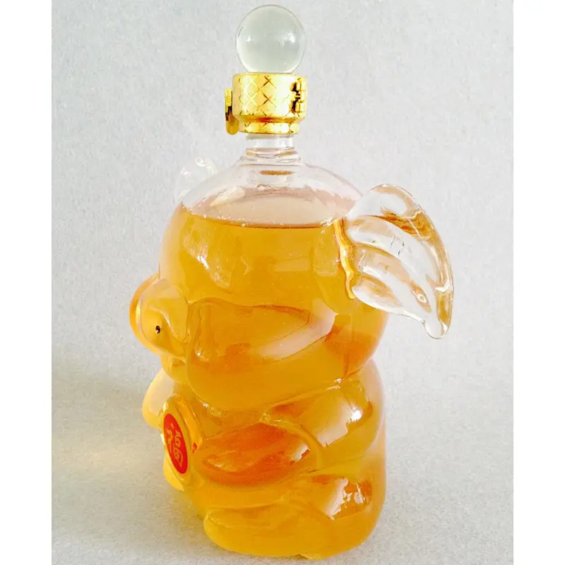 500ml 1L Pig Shaped Borosilicate Wine Custom Glass Bottle