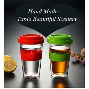 Amazon Hot Selling Customize Logo Reusable Borosilicate Glass Coffee Cup with Silicone Sleeve