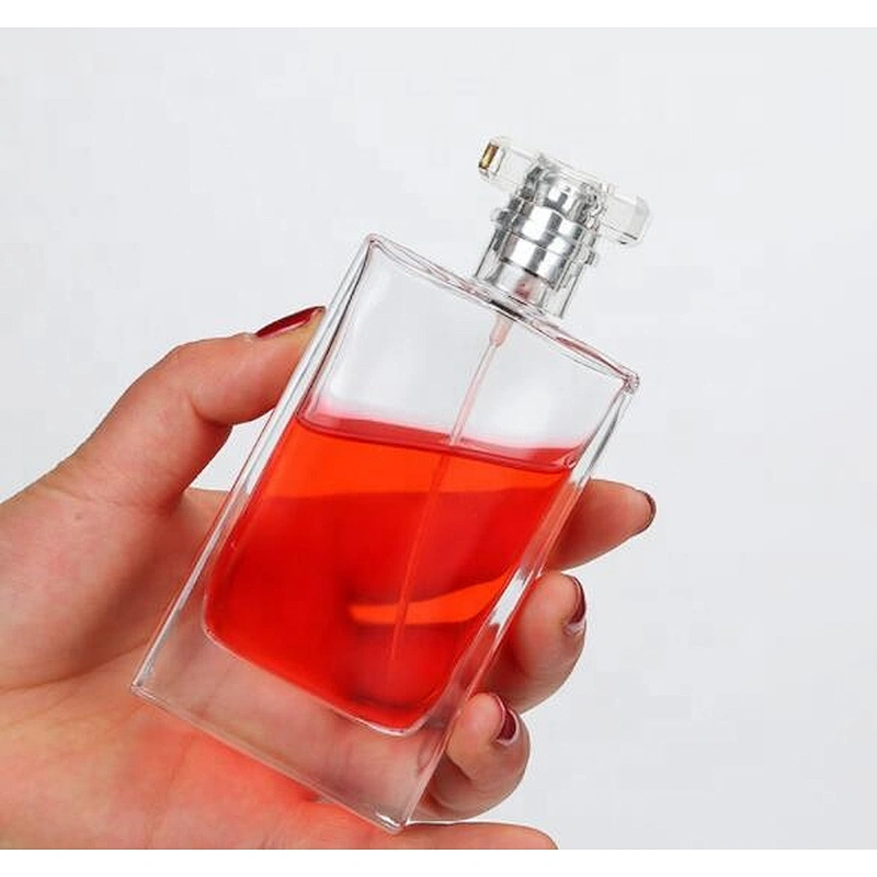 Clear glass Perfume Bottle 30ml 50ml 100ml square perfume bottle with screw sprayer