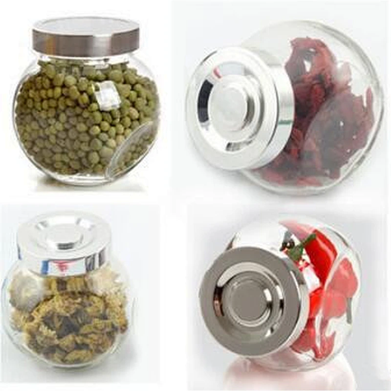 50ml/180ml/380ml Clear Flat Drum Shape Food Storage Glass Jar Candy Jar Spices Jar With Silver Plastic Lid