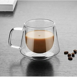 Top grade heat Resistant 200ml Borosilicate Double Wall Glass with handle logo customizable