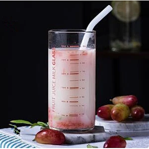 300ml New Design High Borosilicate Hand Blown Heat Resistant Graduated Glass With Glass Straw