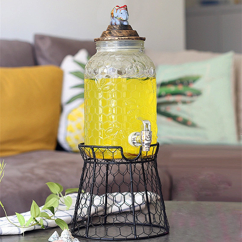 4L Creative Clear Glass Cold Beverage Drink Dispenser With Infuser On Metal Stand