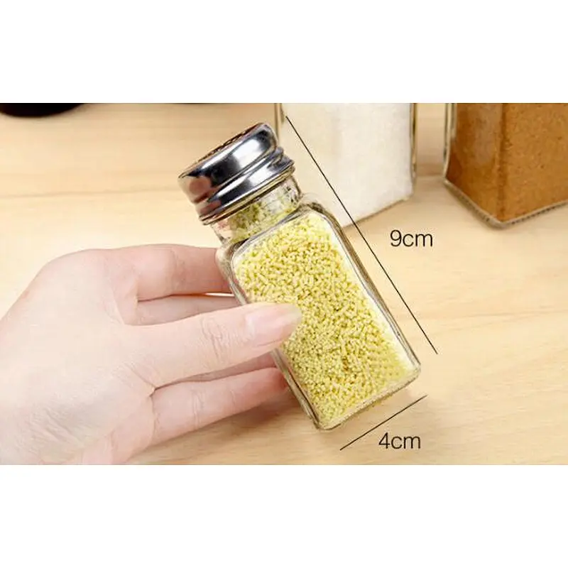 100ml Clear Square Glass Spice Jar Salt and Pepper Grinder Jar With  Stainless Steel Hole Lid