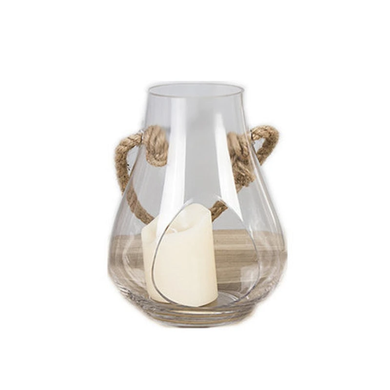 Retro Solid Color Glass Vase With Hemp Rope for Decoration