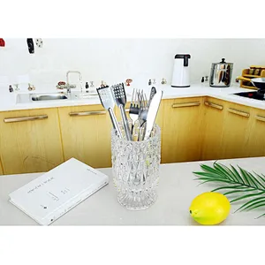 European style 10.7*18.5cm exquisite Glass Tableware tube Pen Container Glass Vase with base