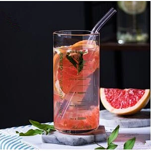 300ml New Design High Borosilicate Hand Blown Heat Resistant Graduated Glass With Glass Straw