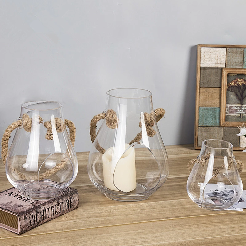 Retro Solid Color Glass Vase With Hemp Rope for Decoration