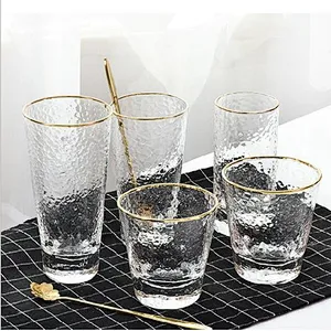 300ml 350ml 450ml Heat-resistant Glass cup rimmed with gold line for Travel & Cooler Mugs and Cocktail
