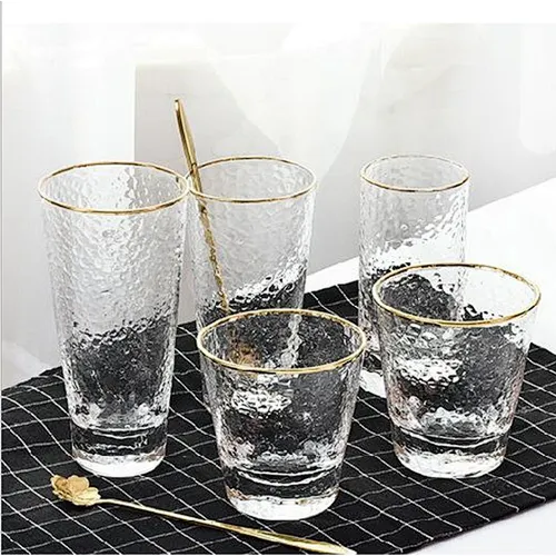 300ml 350ml 450ml Heat-resistant Glass cup rimmed with gold line for Travel & Cooler Mugs and Cocktail
