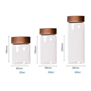 335ml 580ml 800ml Perfect Transparent Food storage Clear Borosilicate Glass Jar with Wooden Lid for Kitchen Organization
