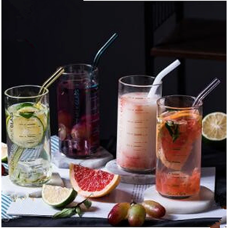 300ml New Design High Borosilicate Hand Blown Heat Resistant Graduated Glass With Glass Straw