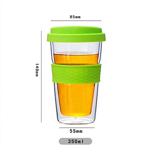 Amazon Hot Selling Customize Logo Reusable Borosilicate Glass Coffee Cup with Silicone Sleeve