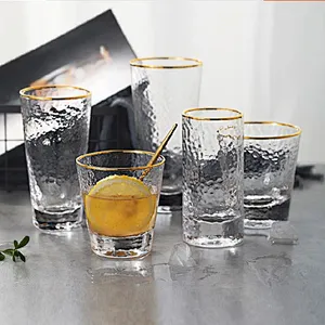 300ml 350ml 450ml Heat-resistant Glass cup rimmed with gold line for Travel & Cooler Mugs and Cocktail