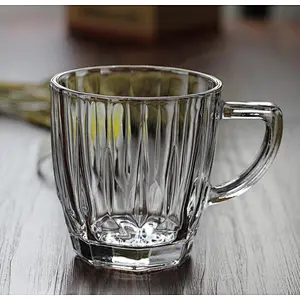 8oz Clear  Vertical Stripes Glass Coffee Mug Milk Mug with Handle