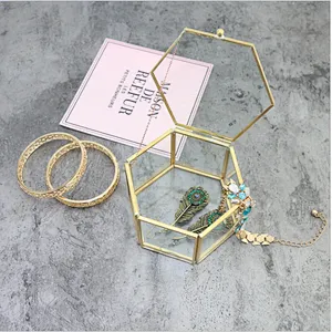 10.5*10*6cm and 7.5*7*4.3cm Geometric shape handicraft jewelry receipt box copper terrarium gift box and greenhouse for deco