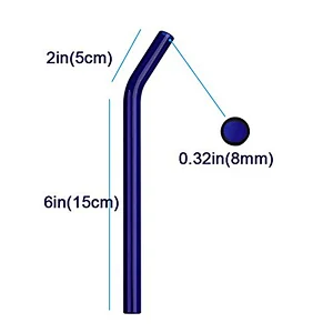 Reusable Bent Glass Drinking Straws, Set of 6 With 2 Cleaning Brushes
