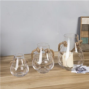 Retro Solid Color Glass Vase With Hemp Rope for Decoration