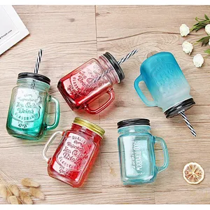 Lovely  Pattern Hot Cold Drinking Glass Mason Jar With Straw
