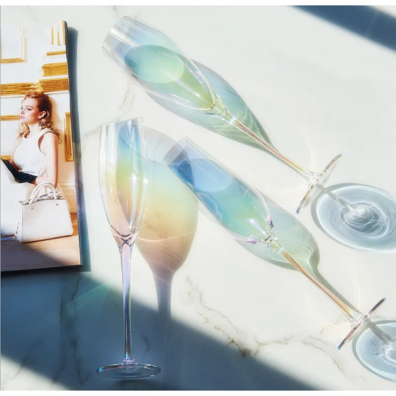 Hot saling Colorful fluorescence champagne flutes wine glass cup cocktail glass