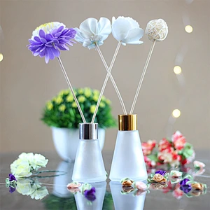 Wholesale 30ml/50ml Frosted Circular Cone Shape Reed Glass Diffuser Bottle With Metal Ring Cover