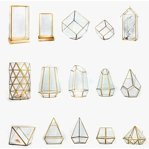 Geometric Design Glass and Copper Terrarium Succulent Air Plant Planter For Indoor & outdoor use