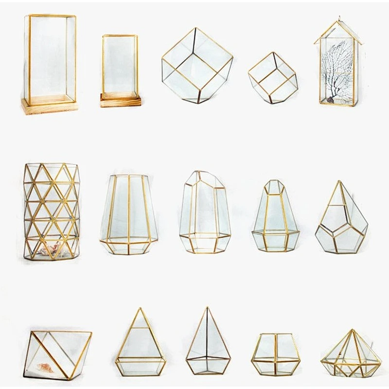 Geometric Design Glass and Copper Terrarium Succulent Air Plant Planter For Indoor & outdoor use