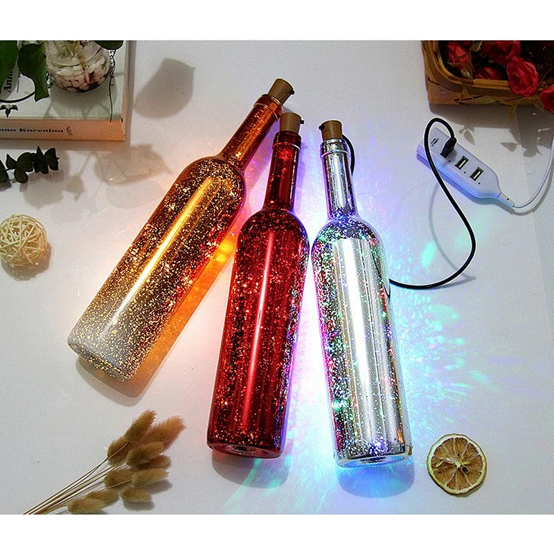 Scandinavian Christmas Home Decor Led Lights Wine Bottle With Cork & String Lights
