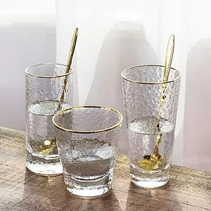 300ml 350ml 450ml Heat-resistant Glass cup rimmed with gold line for Travel & Cooler Mugs and Cocktail