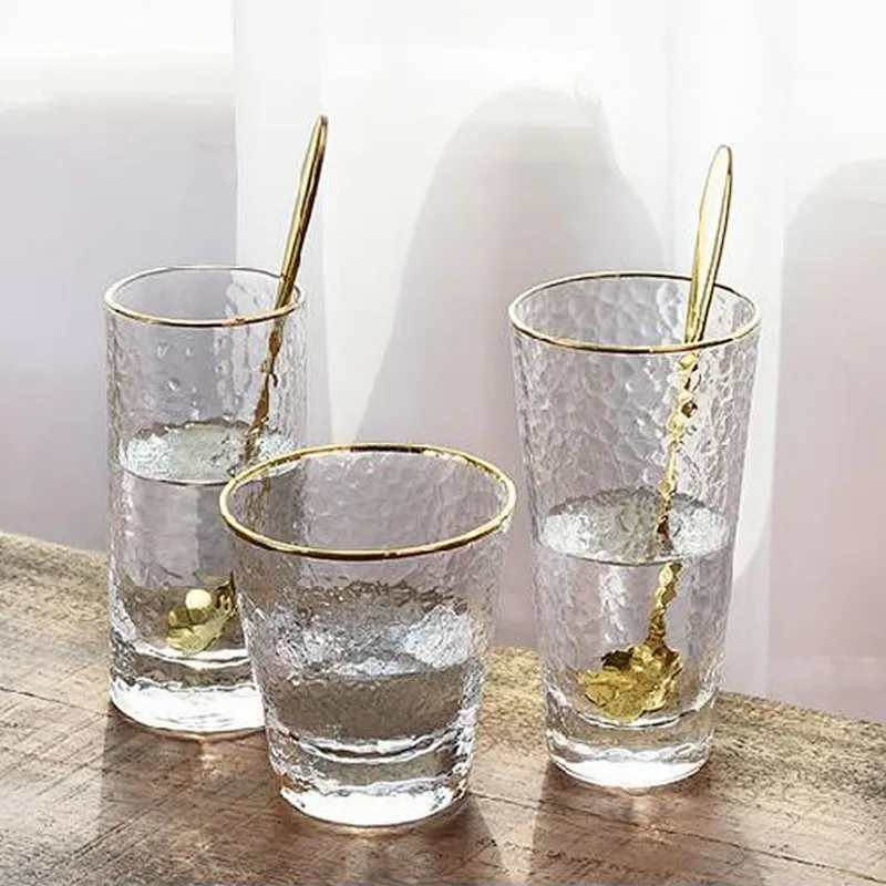 300ml 350ml 450ml Heat-resistant Glass cup rimmed with gold line for Travel & Cooler Mugs and Cocktail