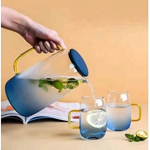 Gradient blue web celebrity style cold kettle set pyrex glass for juice or water