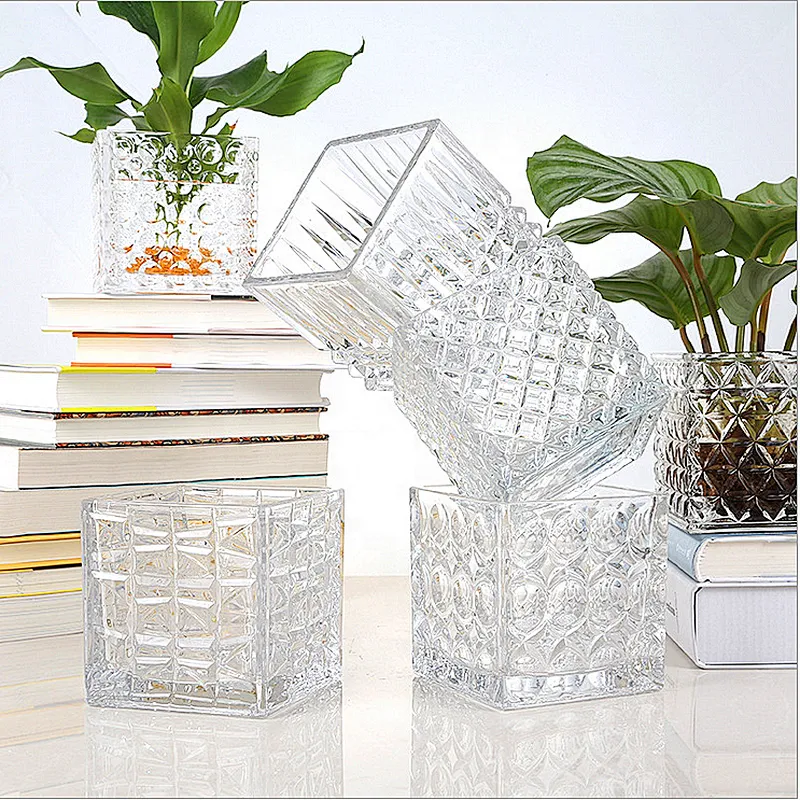 Multi-functional 4'' cube flower glass vase for home decoration and flower