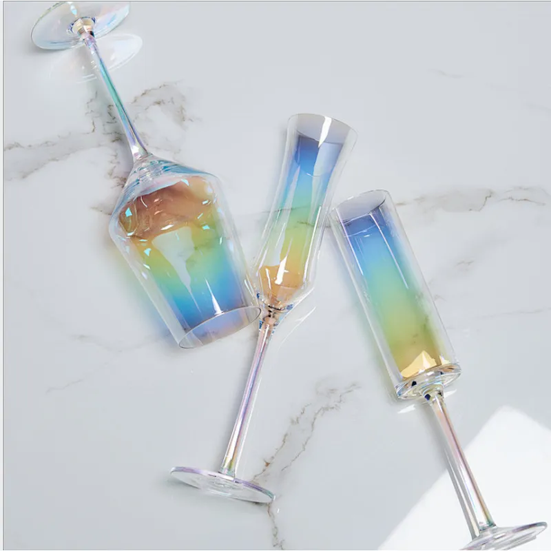 Hot saling Colorful fluorescence champagne flutes wine glass cup cocktail glass