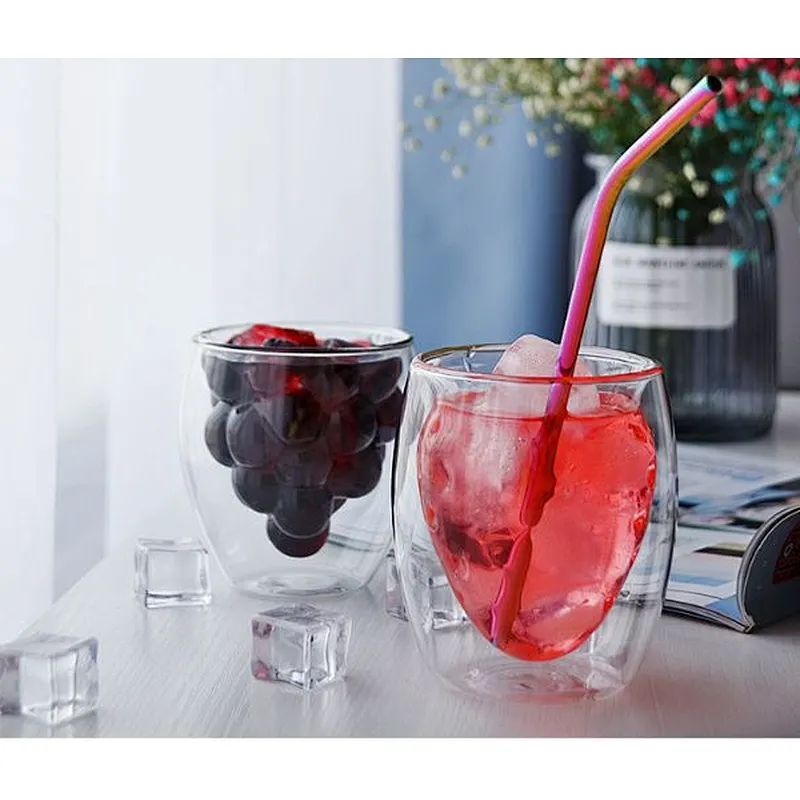 100ml -250ml Creative Design  double glass cup for iced fruit juice cocktail drinking for bar home