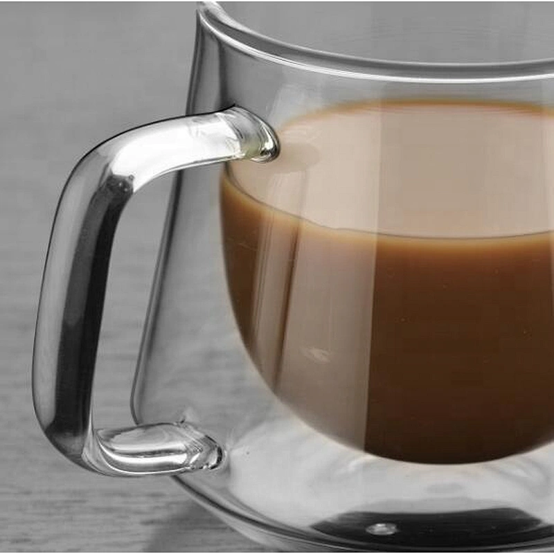 Top grade heat Resistant 200ml Borosilicate Double Wall Glass with handle logo customizable