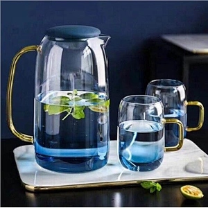 Gradient blue web celebrity style cold kettle set pyrex glass for juice or water